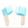 Set of 24 Pcs Mini Mexican Paper Papel Picado Tissue Banner Flags Banderita s Fiesta Party Decorations Cupcake Topper Party Banderines Flower Design (Blue) view 2