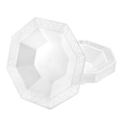 14oz Pearl Octagonal Plastic Bowl - Elegant Disposable Serving Bowl for Weddings, Parties, and Special Events - Durable, Stylish, Reusable Tableware - Perfect for Catering and Buffets (110)