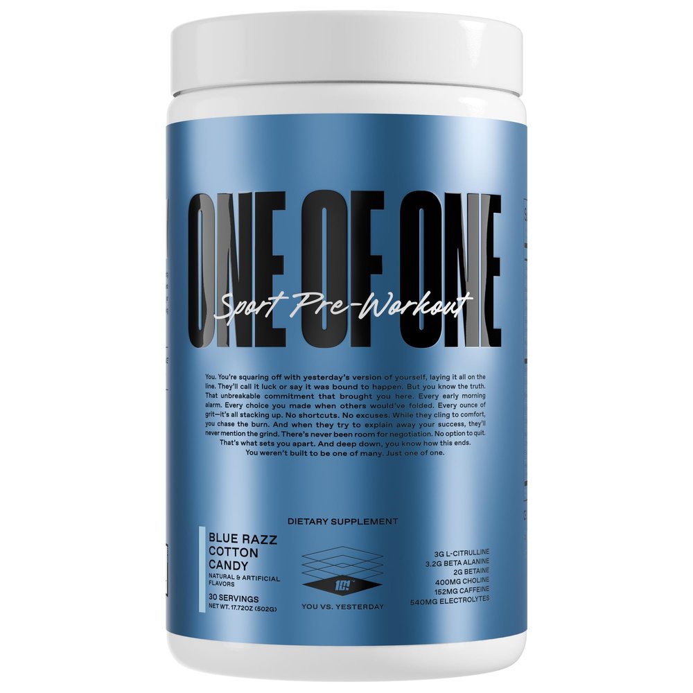 ONE of ONE Sport Pre-Workout Clean Energy & Focus with NeuroRush, Gluten Free, No Crash, Boosts Endurance & Strength Blue Razz Cotton Candy, 30 Servings