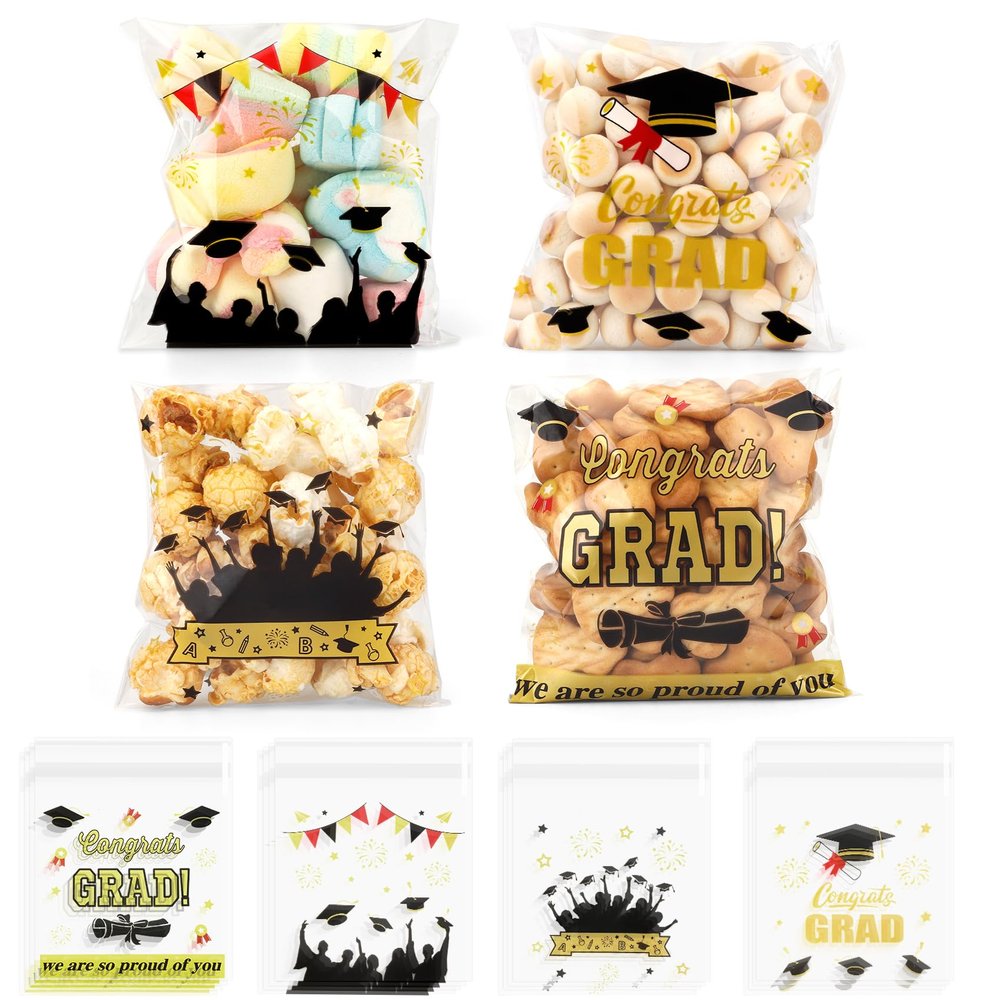 100 PCS Clear Cellophane Ziplock Bags(4x4), Graduation Candy Goodie Goody Treat Cookie Small Gifts Bags Pouch Package Graduation Party Favors Supplies Wrap Congrats Grad Decorations Class of 2025