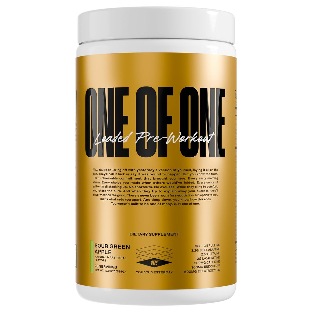 ONE of ONE Loaded Pre-Workout High-Stim Energy, Focus & Endurance with EndoFlo, Genius Pure Alpha GPC, NeuroRush, Dynamine, No Crash, Gluten Free Sour Green Apple