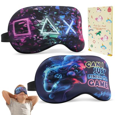 2 Pcs Sleep Mask for Kids Boys, Silk Eye Covers for Sleeping, Adjustable Strap & Light Blocking Design, Adult Children's Bedtime Blindfold for Travel and Home Use with Gift Box