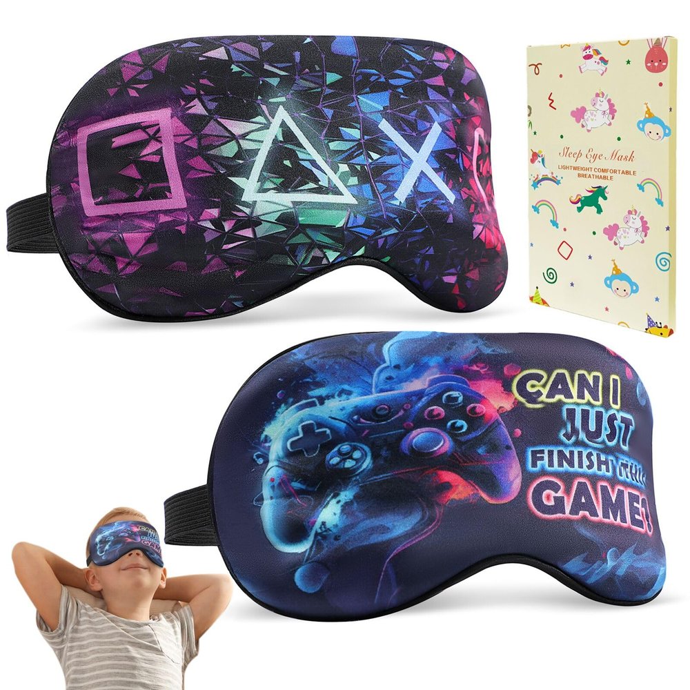 2 Pcs Sleep Mask for Kids Boys, Silk Eye Covers for Sleeping, Adjustable Strap & Light Blocking Design, Adult Children's Bedtime Blindfold for Travel and Home Use with Gift Box