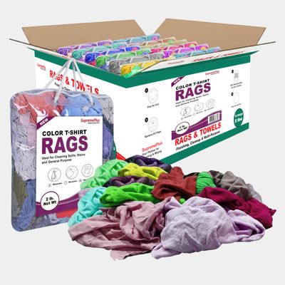 SupremePlus Premium Color Knit Cleaning Rags (2 lb. Bag - Pack of 12) Shop Rags Bulk for Workshops, Mechanics, Painters, and Home Use, Multipurpose Cotton T-Shirt Rag