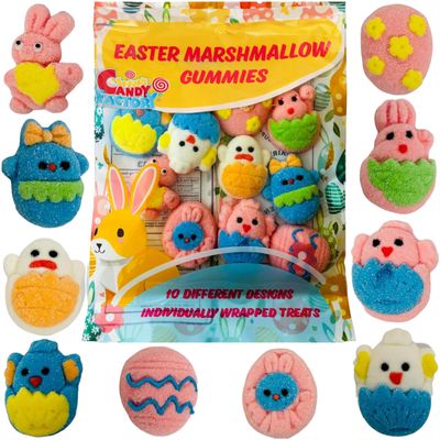 Easter Marshmallow Gummies 10 Different Design,4.5 Oz, Individually Wrapped Gummies in Bag, Gluten Free, Diary Free, Perfect for Egg Hunts!