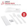 Party Essentials Individually Wrapped Plastic Cutlery Packets/Heavy Duty Silverware Kits, Fork/Spoon/Knife/Napkin/Salt/Pepper, 50 Utensils Sets, White view 3