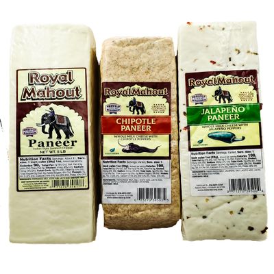 Royal Mahout Paneer Chipotle (1lb), Natural (1lb) and Jalapeno (1lb)