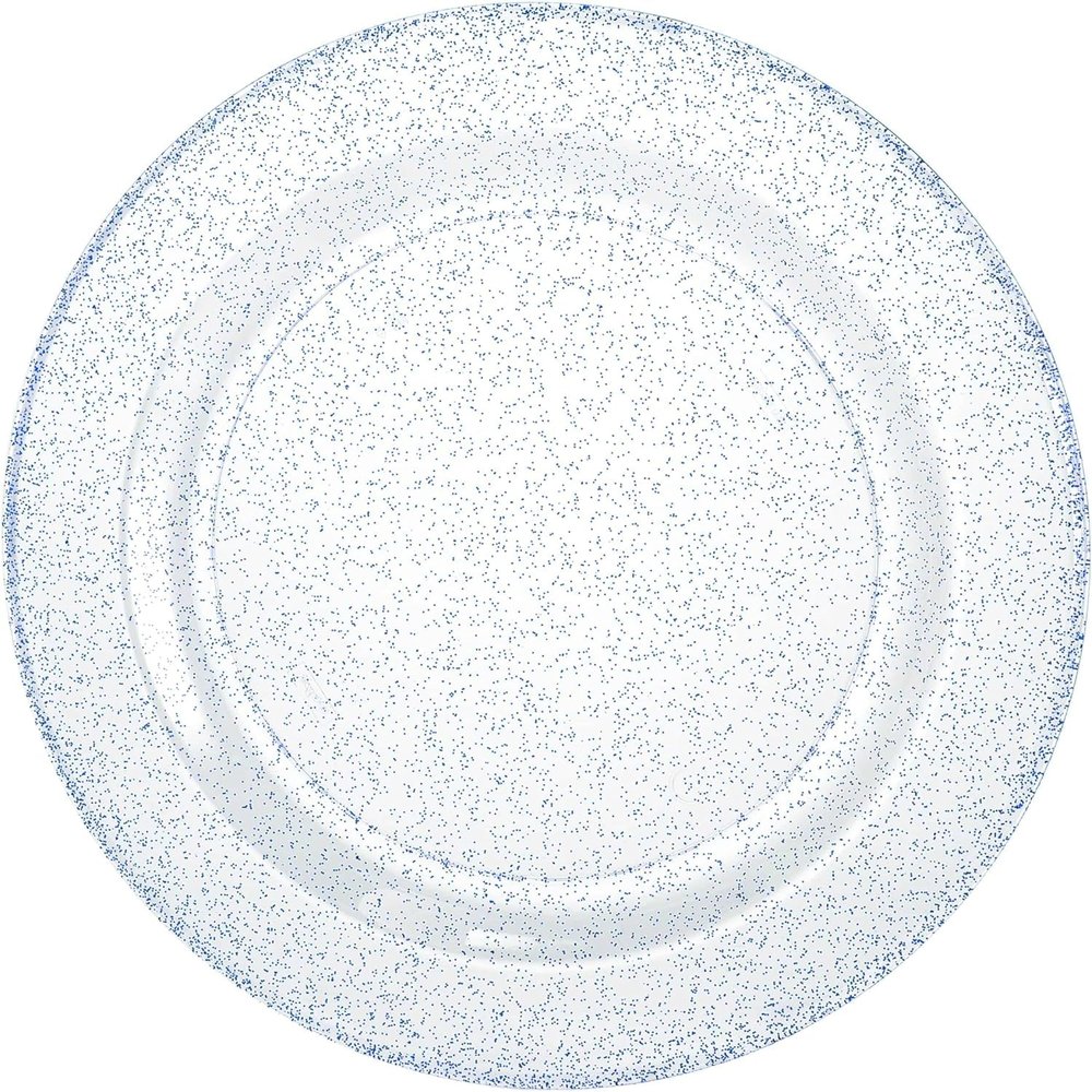 EcoQuality 9 Inches Blue Premium Plastic Round Dinner Plates with Glitter Design - Elegant Disposable Plates for Parties, Weddings, Events - Durable, Stylish, Reusable Tableware (90)