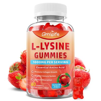 GrnLife L-Lysine 1000mg Gummies, Chewable Lysine Supplement for Adults & Kids, Essential Amino Acid Supplement for Immune Support, Collagen Formation Support, Strawberry, 60 Count