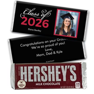 12 Pack Personalized Graduation Class of 2026 Standard Milk Chocolate Candy Bar Party Favors For Senior Gifts, Table Decoration, Dessert Tables & More - Red