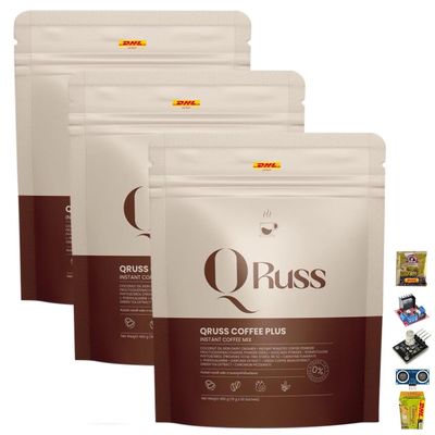 30 Sachets/Pack (450 Grams) Delicious Rich Well-Rounded Intense Much Mellow Fruit Snack Q Russ Coffee Plus (of 3) By Beautygoodshop [Get Free For You Beauty Gifts]