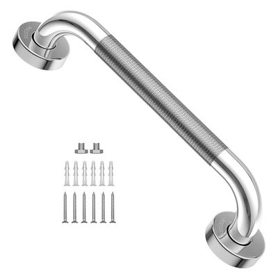 12 Inch Non Slip Shower Grab Bar Chrome Plated Stainless Steel Bathroom Grab Bar With Textured Handle| | - - (Color: Silver)