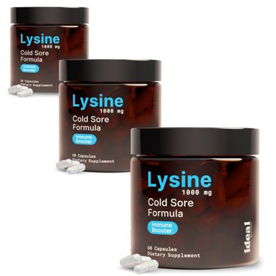 (3-Pack) Cold Sore Treatment For Lips With Immune Support | L-Lysine 1000mg Capsules, Chaga, Bee Propolis, Vitamin C, Zinc & Licorice Root Extract | Non-GMO, Vegetarian, 180 Capsules for Men and Women
