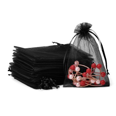 100er Pack Drawstring Organza Mesh Bags,Wedding Favor Gift Wrap Bags For Party Festival Candy Bags Sheer Drawstring Organza Bags for Jewelry Christmas Favor Gift Bags (Black, 15x20cm)