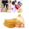 100er Pack Drawstring Organza Mesh Bags,Wedding Favor Gift Wrap Bags For Party Festival Candy Bags Sheer Drawstring Organza Bags for Jewelry Christmas Favor Gift Bags (Gold, 20x30cm) view 1