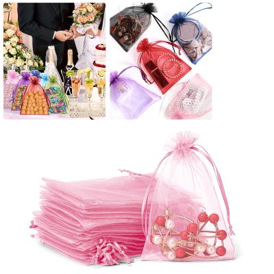 100er Pack Drawstring Organza Mesh Bags,Wedding Favor Gift Wrap Bags For Party Festival Candy Bags Sheer Drawstring Organza Bags for Jewelry Christmas Favor Gift Bags (Pink, 10x15cm)
