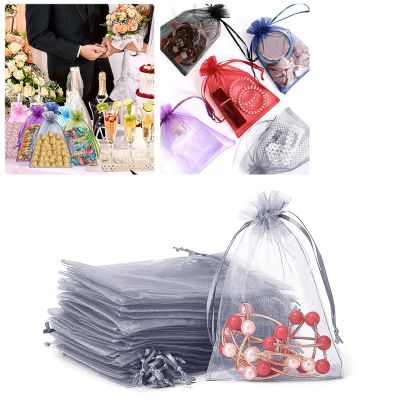100er Pack Drawstring Organza Mesh Bags,Wedding Favor Gift Wrap Bags For Party Festival Candy Bags Sheer Drawstring Organza Bags for Jewelry Christmas Favor Gift Bags (Grey, 20x30cm)