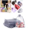 100er Pack Drawstring Organza Mesh Bags,Wedding Favor Gift Wrap Bags For Party Festival Candy Bags Sheer Drawstring Organza Bags for Jewelry Christmas Favor Gift Bags (Grey, 20x30cm) view 1