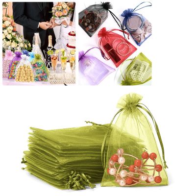 100er Pack Drawstring Organza Mesh Bags,Wedding Favor Gift Wrap Bags For Party Festival Candy Bags Sheer Drawstring Organza Bags for Jewelry Christmas Favor Gift Bags (Army green, 15x20cm)