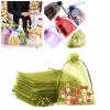 100er Pack Drawstring Organza Mesh Bags,Wedding Favor Gift Wrap Bags For Party Festival Candy Bags Sheer Drawstring Organza Bags for Jewelry Christmas Favor Gift Bags (Army green, 15x20cm) view 1