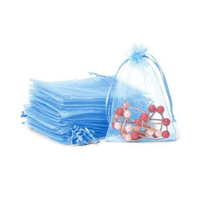 100er Pack Drawstring Organza Mesh Bags,Wedding Favor Gift Wrap Bags For Party Festival Candy Bags Sheer Drawstring Organza Bags for Jewelry Christmas Favor Gift Bags (Sky blue, 20x30cm)