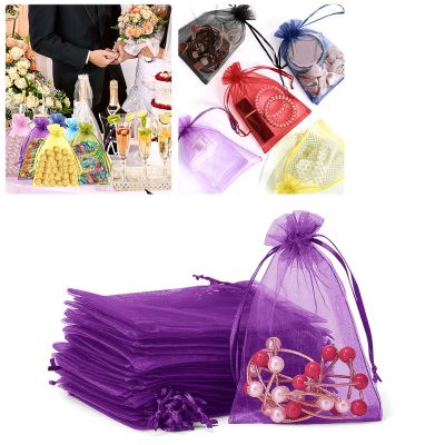 100er Pack Drawstring Organza Mesh Bags,Wedding Favor Gift Wrap Bags For Party Festival Candy Bags Sheer Drawstring Organza Bags for Jewelry Christmas Favor Gift Bags (Dark purple, 10x15cm)