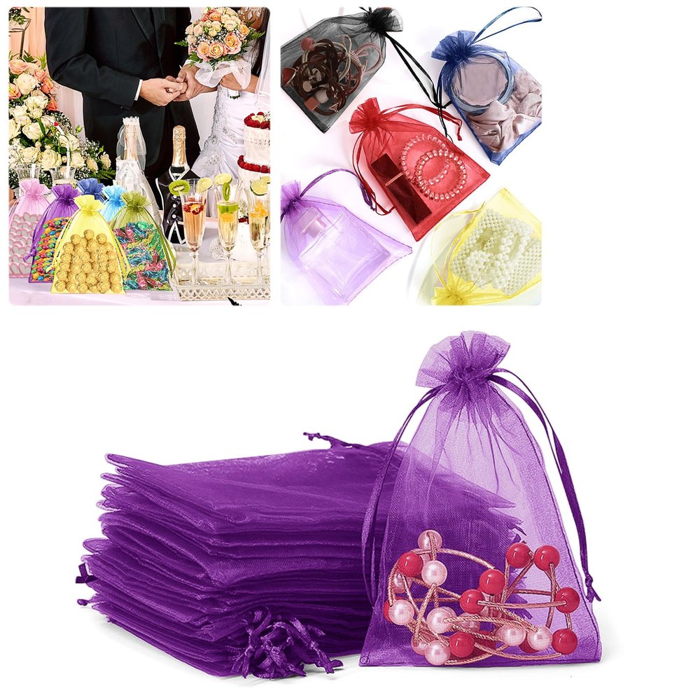 100er Pack Drawstring Organza Mesh Bags,Wedding Favor Gift Wrap Bags For Party Festival Candy Bags Sheer Drawstring Organza Bags for Jewelry Christmas Favor Gift Bags (Dark purple, 10x15cm)