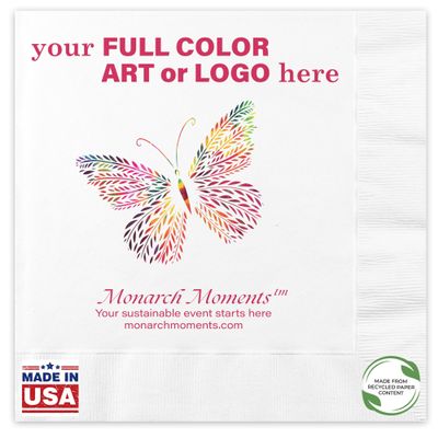 100 Count Custom Dinner Napkins - Personalized Recycled Paper Content Napkins - Eco-friendly & Full-Color Digital Printed - Weddings, Events & Celebrations - Coin Edge Embossed, 8"x 8"
