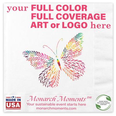 100 Count Custom Dinner Napkins - Personalized Recycled Paper Content Napkins - Eco-friendly & Full-Color Digital Printed - Events & Celebrations - Coin Edge Embossed Full Coverage, 8"x 8"