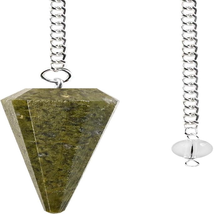 L PEDRA & CRYSTAL Grass Jasper Crystal Pendulum for Dowsing, Divination & Energy Work | Natural Gemstone Pendulum with Chain