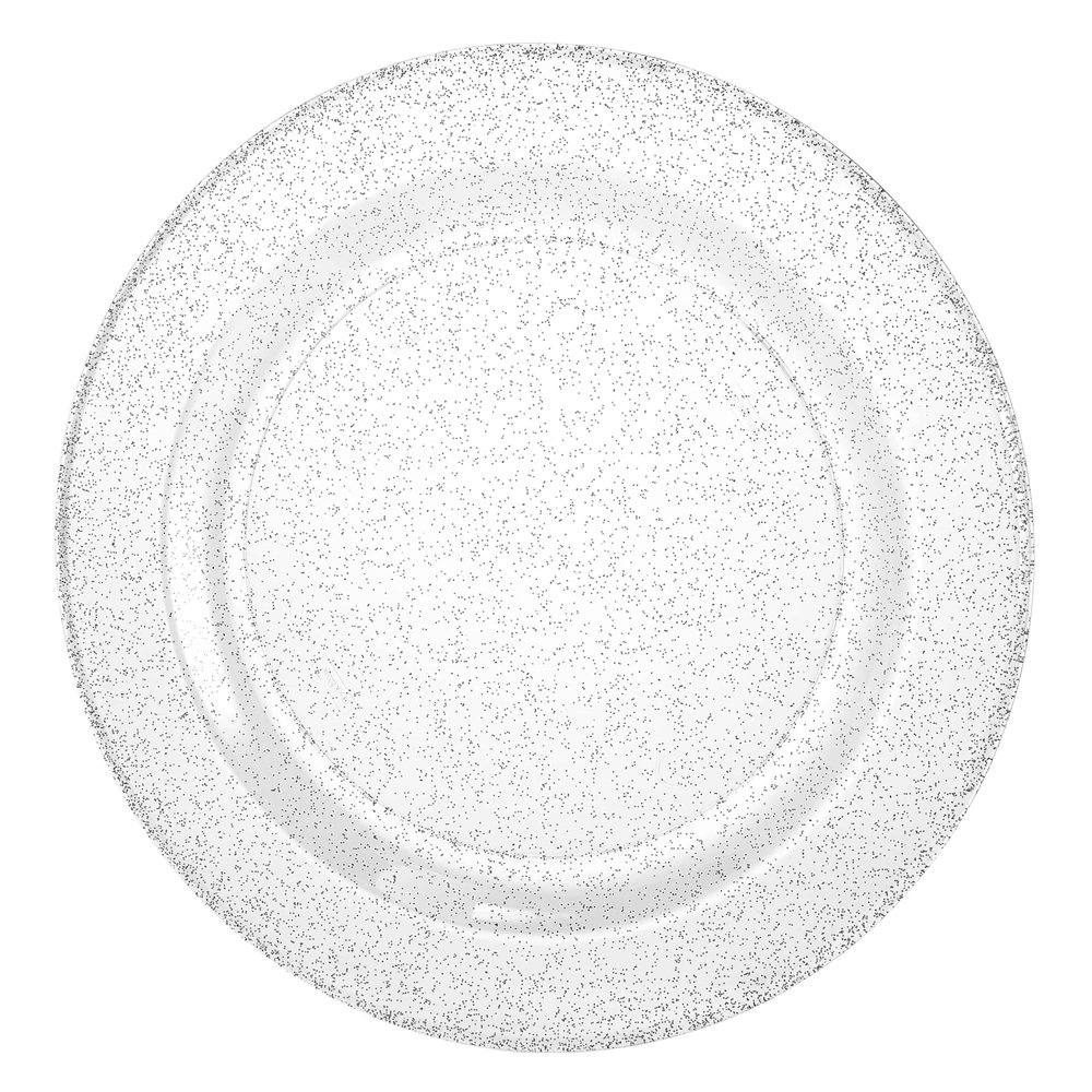 EcoQuality 10.25 Inches Silver Plastic Round Dinner Plates with Glitter Design Elegant Disposable Plates for Parties, Weddings, and Events - Durable, Stylish, Reusable Tableware (70)