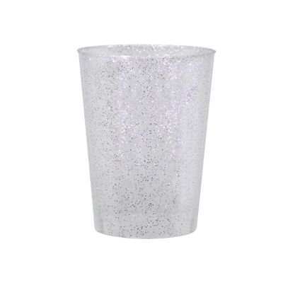 10 oz Round Silver Plastic Tumbler with Glitter Design Elegant Disposable Drinkware for Parties, Weddings, Events, Durable, Reusable, Stylish Cups for Cocktails, Wine, Beverages, BPA-Free (120)