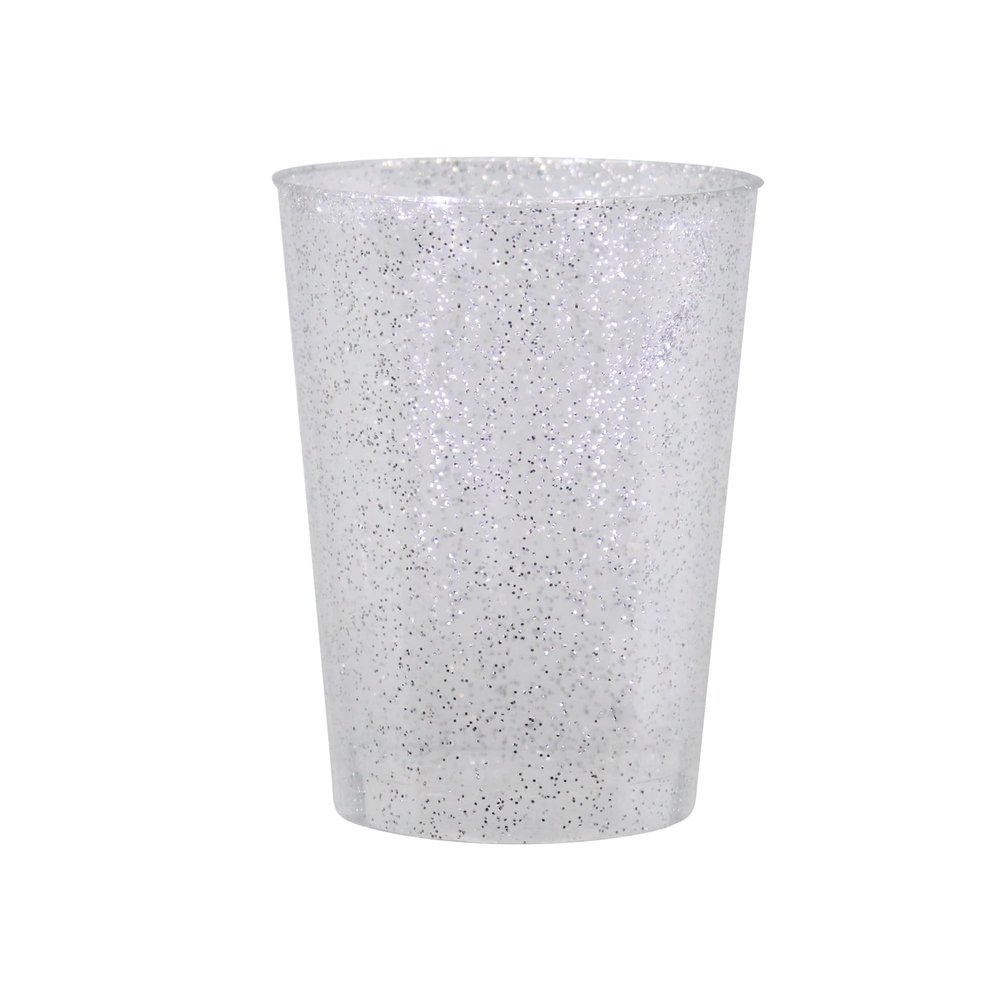 10 oz Round Silver Plastic Tumbler with Glitter Design Elegant Disposable Drinkware for Parties, Weddings, Events, Durable, Reusable, Stylish Cups for Cocktails, Wine, Beverages, BPA-Free (120)