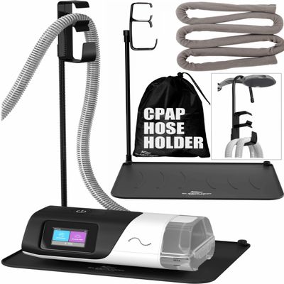 CPAP Protector Mat & CPAP Hose Holder Insulate Hose Cover - Bedside CPAP Accessories Organizer with Hook for Mask & Tubing, Keeps Your Setup Neat, Tidy & Ready Every Night (Extra Tall)
