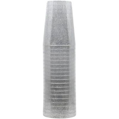 10 oz Round Silver Plastic Tumbler with Glitter Design Elegant Disposable Drinkware for Parties, Weddings, Events, Durable, Reusable, Stylish Cups for Cocktails, Wine, Beverages, BPA-Free (20)
