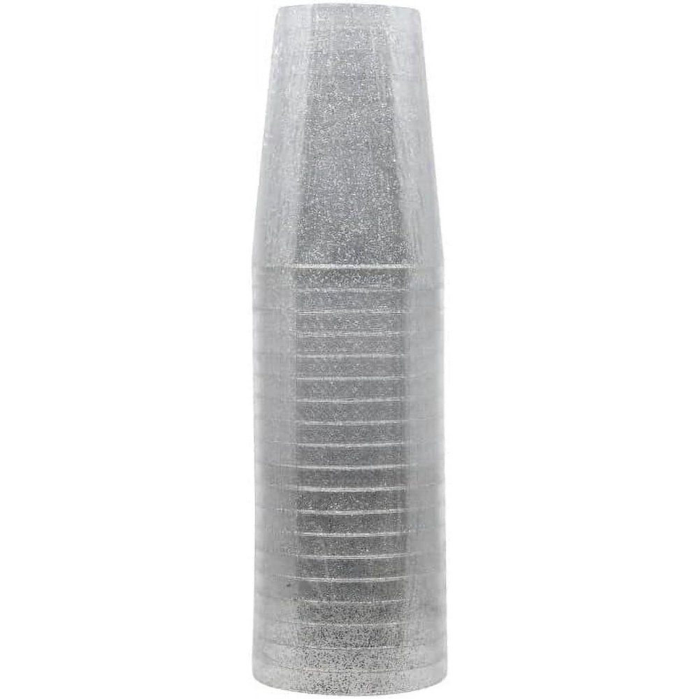 10 oz Round Silver Plastic Tumbler with Glitter Design Elegant Disposable Drinkware for Parties, Weddings, Events, Durable, Reusable, Stylish Cups for Cocktails, Wine, Beverages, BPA-Free (20)