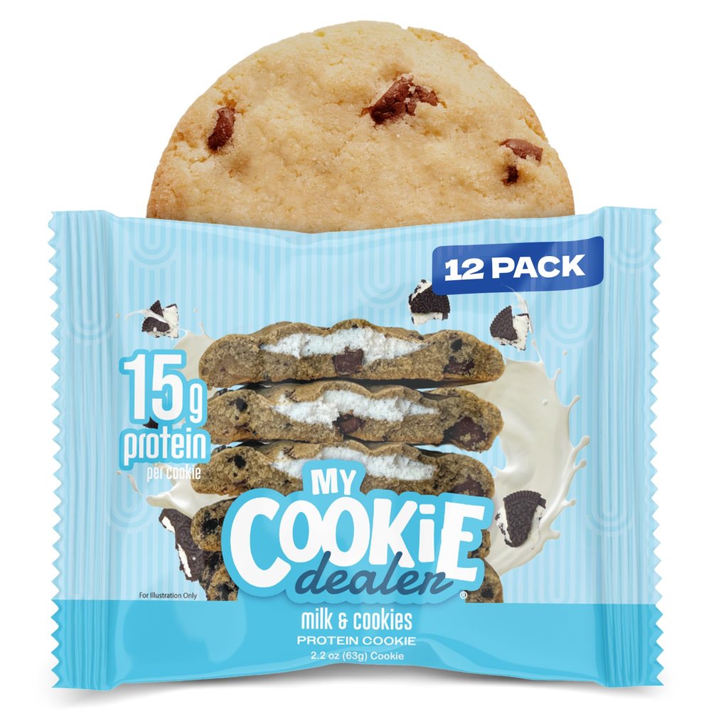 My Cookie Dealer Protein Cookies, Milk & Cookies (2.2oz, Pack of 12) - 15g Protein per Cookie - Individually Wrapped Workout Snacks for On-The-Go Travel