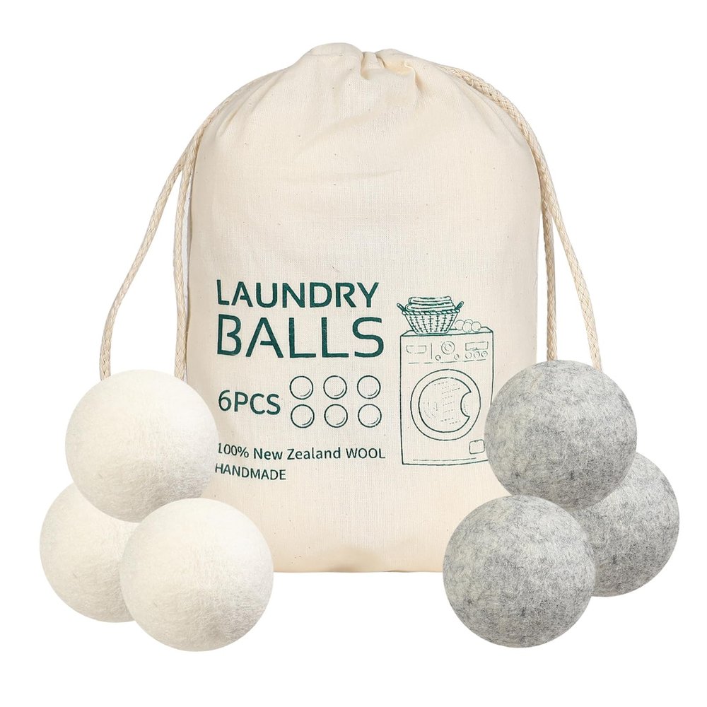 Wool Laundry Ball Pack of 6 Tumble Dryer Wool Ball Fabric Softener Alternative Reusable Wool Laundry Balls NatureS Fabric Softeners for Fluffs Clothes