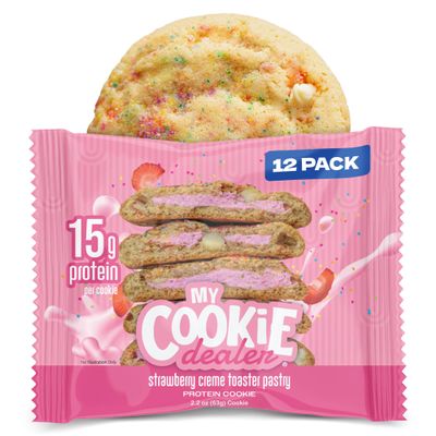 My Cookie Dealer Protein Cookies, Strawberry Creme (2.2oz, Pack of 12) - 15g Protein per Cookie - Individually Wrapped Workout Snacks for On-The-Go Travel