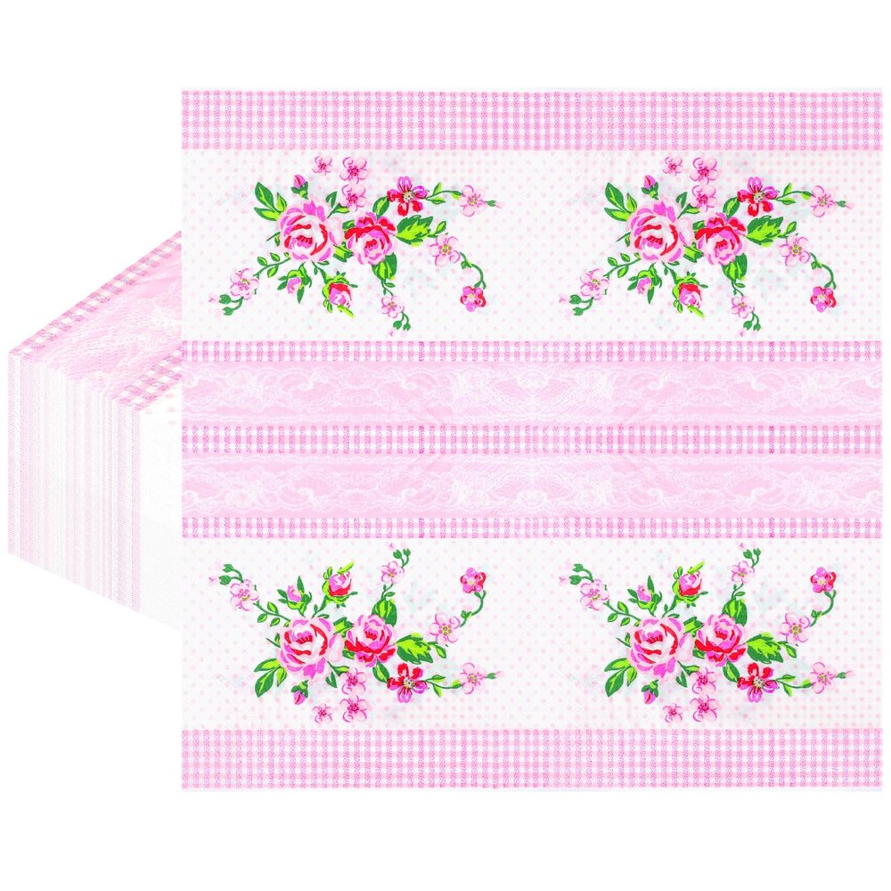 100 PCS Floral Paper Napkins, Spring Pink White Flowers Disposable Decorative Napkins, 13 x 13 Inch Elegance Floral Napkin for Bridal Baby Shower, Tea Party, Wedding Birthday Holiday Party Supplies
