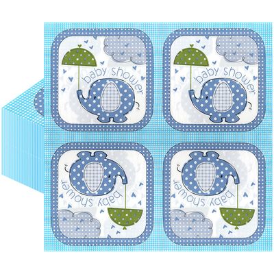 100PCS Baby Elephant Paper Napkins, 2 Ply Cute Blue Elephant Checkered Disposable Decorative Napkins, 13 x 13 Inch Luncheon Napkins for Guest, Family Gatherings, Xmas, Baby Shower Gender Reveal Party