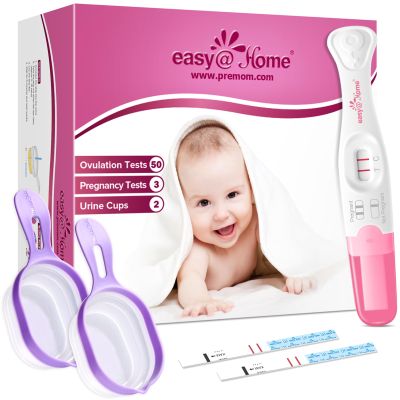 Easy@Home Ovulation & Pregnancy Test Kit: 50 Ovulation Test Strips + 3 Pregnancy Tests + 2 Collapsible Pee Cups - Accurate LH Surge Tracking & Early hCG Detection & Hygienic Home Use Urine Cup for TTC
