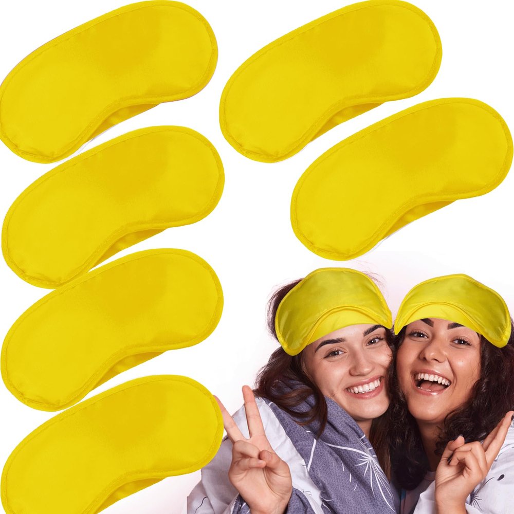 6 Pack Blindfold Eye Mask Cover Sleep Mask for Party Games Travel Sleep Team Build Party Supply with Adjustable Strap for Women Men Kids, Yellow