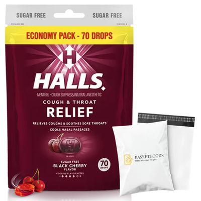 Sugar Free Black Cherry - Relief Cough Drops, Sugar Free Cough Drops, Economy Pack 70 Drops (1 Pack), Set with Basket Goods Store Polybag