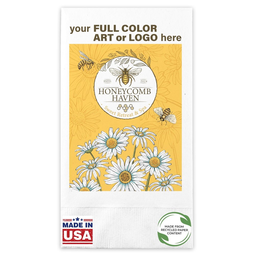 100 Count Custom Guest Towel/Dinner Napkins - Personalized Recycled Paper Content Napkins - Eco-friendly & Full-Color Digital Printed - Events & Celebrations - Coin Edge Embossed, 8"x 4.5"
