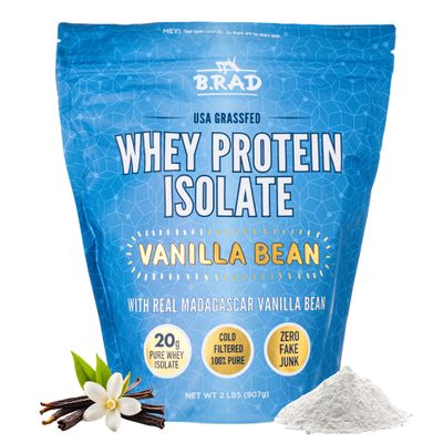 B.rad Grass Fed Whey Protein Isolate Powder - Organic Protein Powder with All-Natural Ingredients - Gluten Free Pre-Workout Powder for Men and Women - 2 Pounds - 100% USA Sourced - Vanilla Bean