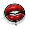 Red Lips with Diamond Pill Box 3 Compartment Round Portable Pill Case for Pocket or Purse Pill Holder Weekly Pill Organizer Decorative Metal Medicine Vitamin Organizer Travel Gift view 2