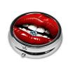 Red Lips with Diamond Pill Box 3 Compartment Round Portable Pill Case for Pocket or Purse Pill Holder Weekly Pill Organizer Decorative Metal Medicine Vitamin Organizer Travel Gift view 3