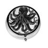 Classic Black Octopus Pill Box 3 Compartment Round Portable Pill Case for Pocket or Purse Pill Holder Weekly Pill Organizer Decorative Metal Medicine Vitamin Organizer Travel Gift view 2