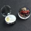 4th of July Patriotic Old Red Truck Pill Box 3 Compartment Round Portable Pill Case for Pocket or Purse Pill Holder Weekly Pill Organizer Decorative Metal Medicine Vitamin Organizer Travel Gift view 1